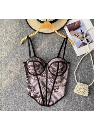 Фото Без Бренда Жіночий боді-корсет із мармуровим принтом 9925 Сіро-фіолетовий (21558) – Корсети, колір <color>, ціна 344.60<currency>